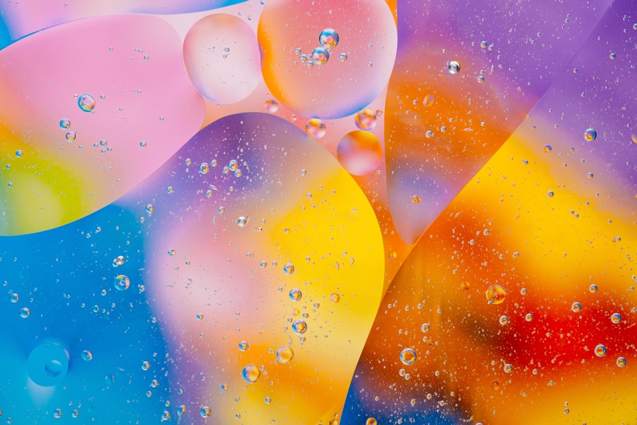 Vibrant abstract — oil and water refracting light into colour